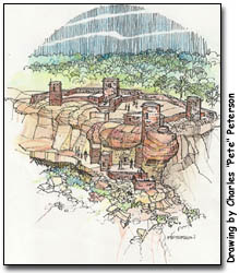 Woods Canyon Pueblo as it may have appeared in the A.D. 1200s.