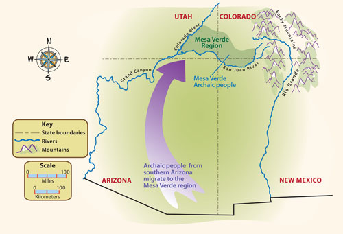 Map showing migration of people during the Archaic period.