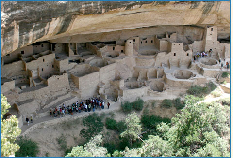 Cliff Palace, a famous Pueblo III cliff dwelling at Mesa Verde National Park.