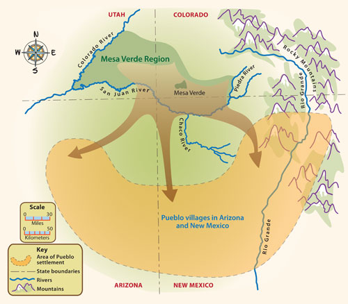 Map showing the migration at the end of the Pueblo III period.