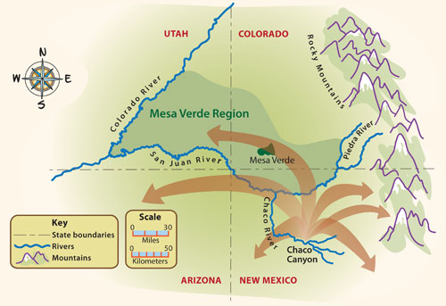 Map showing migration during the Pueblo II period.